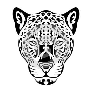 Hand drawn abstract portrait of leopard or jaguar. Vector stylized illustration for tattoo, logo, wall decor, T-shirt print design