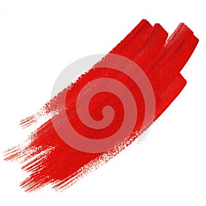 Hand drawn abstract  red brush paint texture design acrylic stroke isolated on  white background for your design.