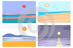 Hand drawn abstract sea landscape collection vector illustration