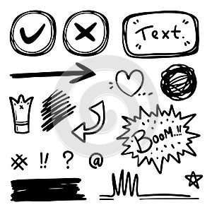 Hand drawn abstract thin line doodle set in vector