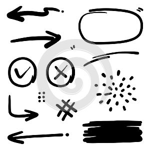 Hand drawn abstract thin line doodle set in vector