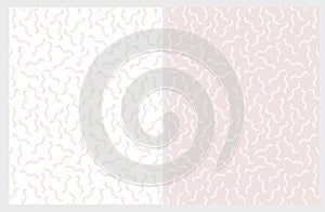 Hand Drawn Abstract Twigs Vector Patterns. Light Pale Pink and White Color Design.