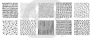 Hand drawn abstract vector textures. Minimal dotted and striped graphic patterns for creative design