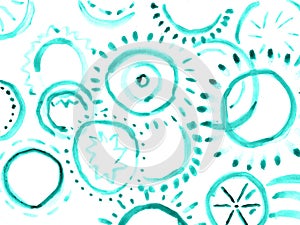 Hand Drawn Turquoise Abstract Watercolor Geometrical Background