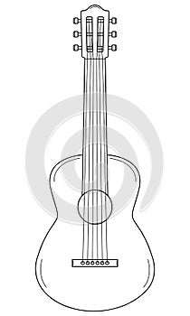 Hand drawn acoustic guitar. Stringed musical instrument. Doodle style. Vector