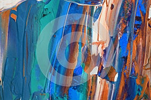 Hand drawn acrylic painting. Abstract art background. Acrylic painting on canvas. Color texture. Fragment of artwork. Brushstrokes photo