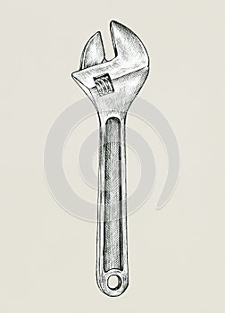 Hand drawn adjustable wrench illustration