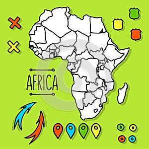 Hand drawn Africa travel map with pins vector