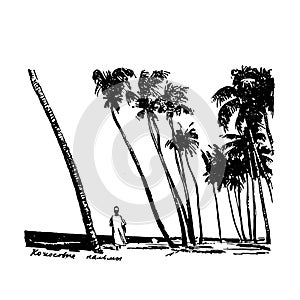 Hand drawn African safari nature landscape black on white background