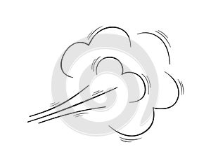 Hand drawn air flow or wind blow effect. Swirl, gust, smoke, dust icon in doodle style isolated on white background