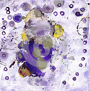 Hand-drawn alcohol ink splashes - purple ink blotches on a white background