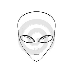 Hand-drawn alien face icon.UFO picture, flying saucer pilot.Doodle style,simple minimalist drawing.Fantasy cosmic sketch,line art.