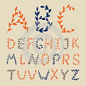 Hand drawn Alphabet flowers letters.