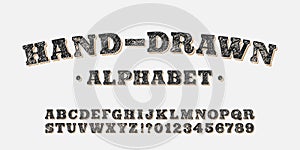 Hand-Drawn alphabet font. Serif bold letters and numbers.