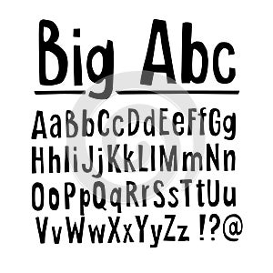 Hand drawn alphabet, font, upper and lower case letters