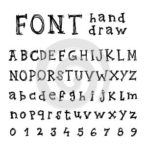 Hand drawn alphabet. Handwritten font -