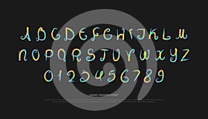 Hand drawn alphabet letters and numbers. vector brush, font type