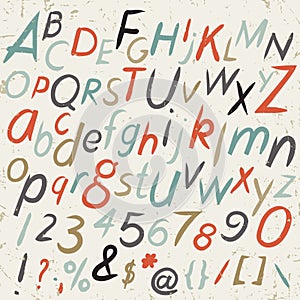 Hand drawn alphabet in retro style. ABC for your design.