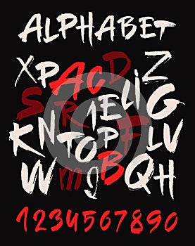 Hand drawn alphabet in retro style. ABC for your design. Letters of the alphabet written with a brush. Dark background.