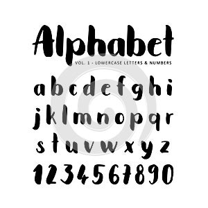 Hand drawn alphabet. Sans serif font. Isolated letters written with marker, ink.