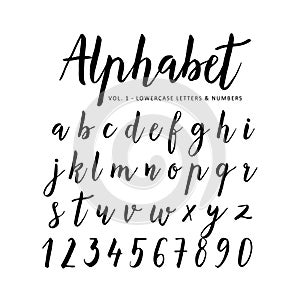 Hand drawn alphabet. Script font. Brush font