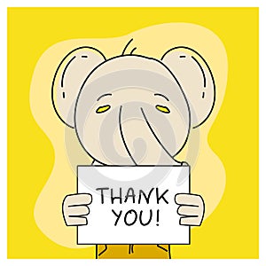 Hand drawn animal elephant with thank you poster design vector