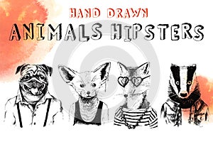 Hand drawn animals hipsters set