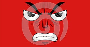 Hand drawn animation of an angry face isolated on red background