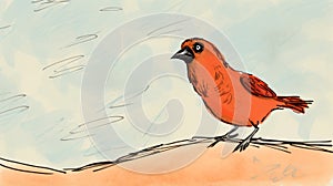 Hand-drawn Animation: Red Bird On Rock photo