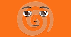 Hand drawn animation of a surprised face isolated on orange background