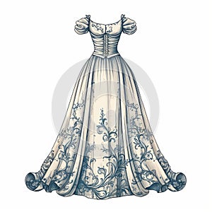 Hand-drawn Anime Wedding Dress: Elaborate Engravings In Rustic Renaissance Style