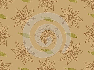 Hand-drawn anise with cardamon seamless pattern