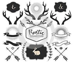 Hand drawn antlers, bursts, arrows, ribbons and frames