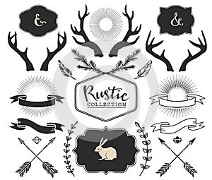 Hand drawn antlers, bursts, arrows, ribbons and frames photo