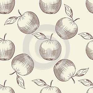 Hand drawn apples seamless pattern. Apple fruit wallpaper