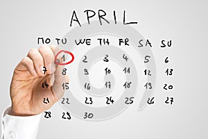 Hand drawn April calendar with the First ringed