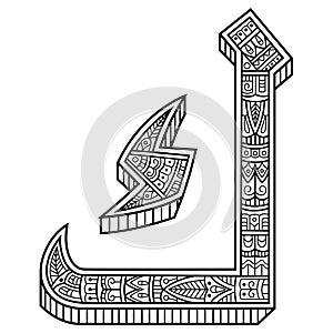 Hand drawn of Arabic font Kaf in zentangle style photo