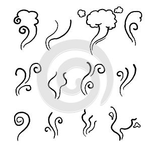 Hand drawn Aromas vaporize icons. Smells vector line icon set, hot aroma, stink or cooking steam symbols, smelling or vapor,