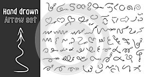 Hand drawn arrow set, big collection of pencil sketch symbols, vector illustration graphic design elements. Stock Vector