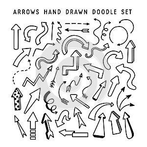 Hand drawn arrows doodle set. Vector illustration.