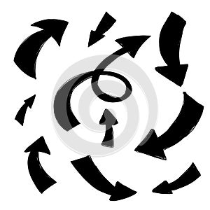Hand drawn arrows set. Vector doodle arrows on white background