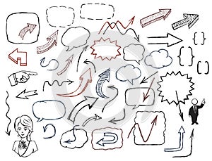Hand-drawn arrows and speech bubbles illustration set