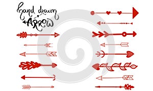 Hand-drawn arrows vector. Set of red paper arrows showing right, left. Arrow for navigation isolated on white background. Symbols