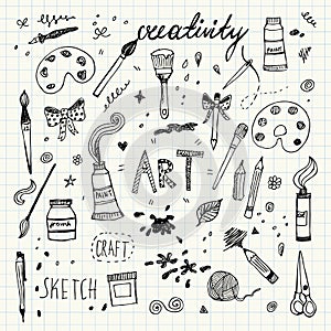 Hand drawn Art and Craft vector symbols and objects