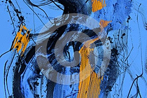 Hand drawn art grunge abstract blue brush strokes of paint on canvas. Artistic abstract texture for creative wallpaper