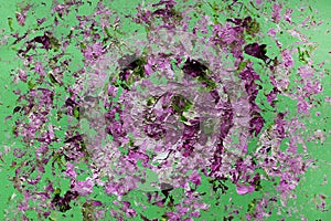 hand drawn art grunge abstract purple brushstrokes of paint on green canvas. Artistic abstract texture for creative wallpaper