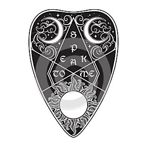 Hand drawn art ouija board mystifying oracle planchette photo