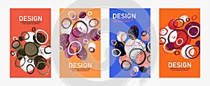 Hand drawn art vector covers circles abstract backgrounds set, artistic graphic design brochures flyers or booklets, advertising