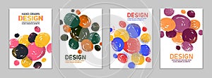 Hand drawn art vector covers circles abstract backgrounds set, artistic graphic design brochures flyers or booklets, advertising