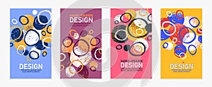 Hand drawn art vector covers circles abstract backgrounds set, artistic graphic design brochures flyers or booklets, advertising